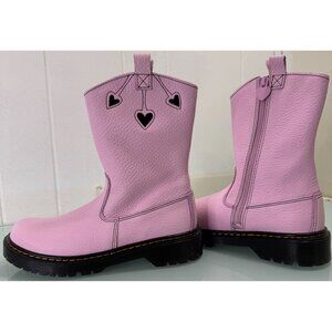Dr Doc Martens Bex Size 4 Heart Cut-Out Cowboy Boots Leather Pink Full Zipper